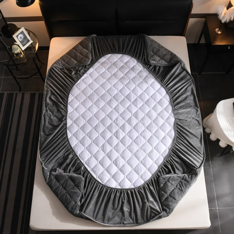Velvet Thicken Quilted Mattress Cover Solid Color Bed Fitted Sheet Queen King Double Not Including Pillowcase