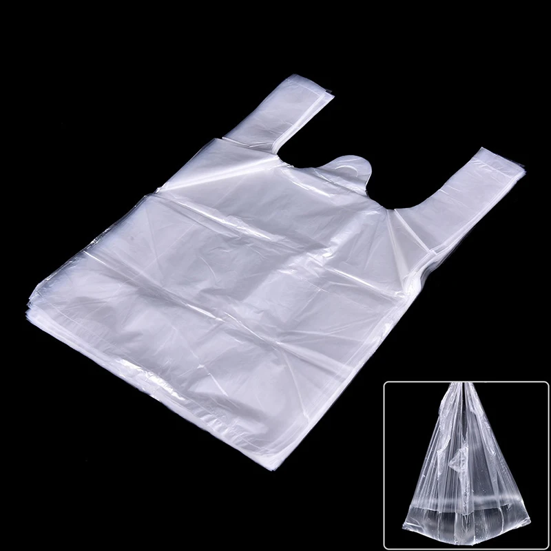 

50Pcs Supermarket Plastic Bags With Handle Useful Storage Transparent Shopping Bag Food Packaging Keep Fresh Tools