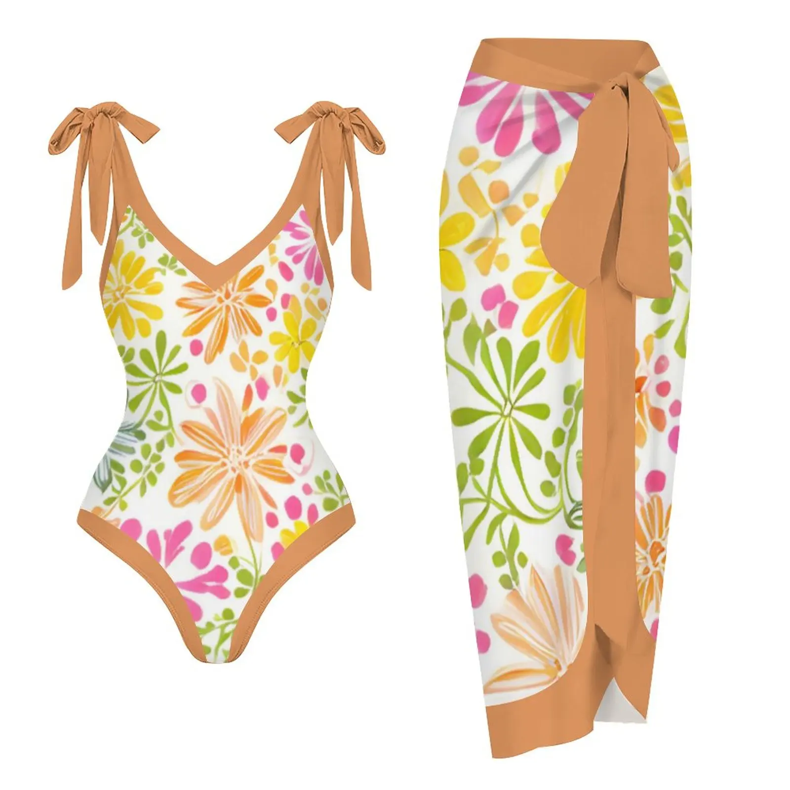 

Женский слитный купальник с цветочным принтом, с лямкой на шее