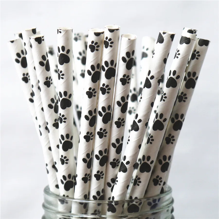 Бумажные соломинки с принтом собачьи лапы |