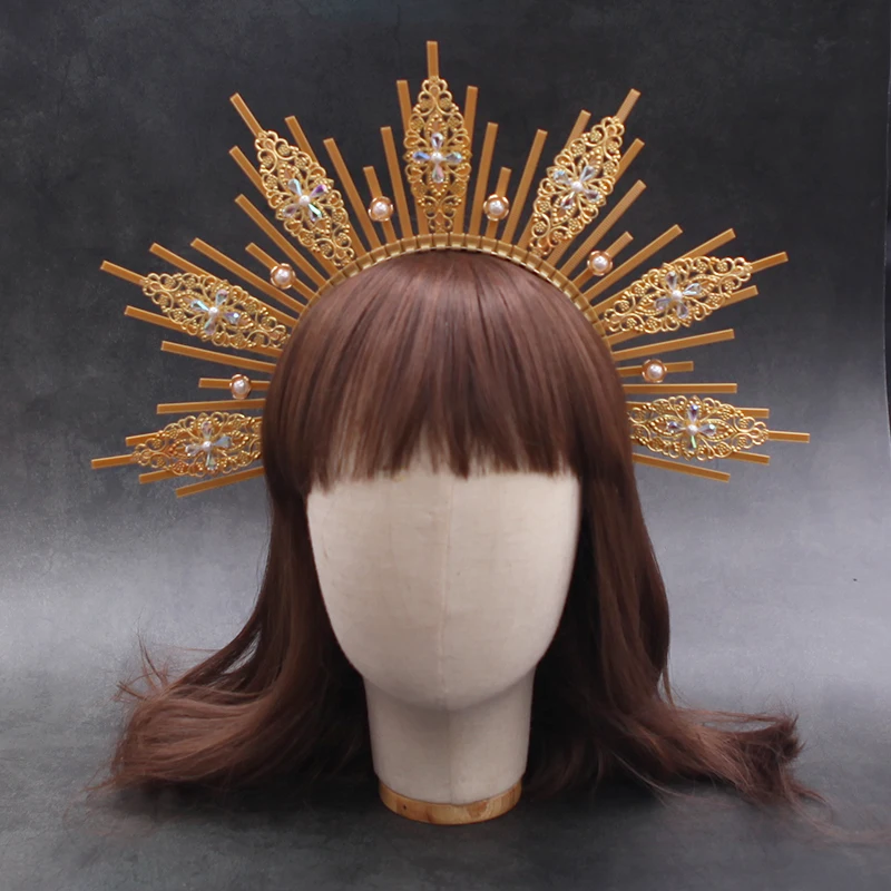 

Baroque Gothic Halo Crown Vintage Headpiece Goddess Mary Lolita Punk Hairband Tiara Hallowmas Festiva Party Headdress