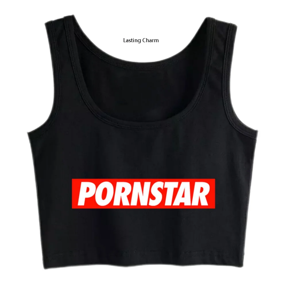 

Persistent Charm Crop Top Female Pornstar Humor Inscriptions Print Tops