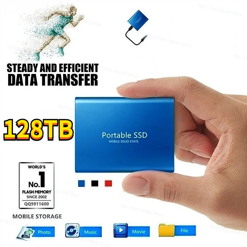 

Portable SSD Type-C USB 3.1 8TB 16TB 32TB 64TB SSD Hard Drive 128TB External SSD M.2 for Laptop Desktop SSD Flash Memory Disk