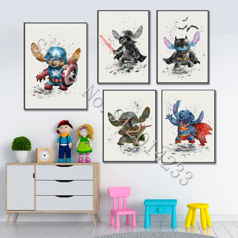 

Постер Марвел Ститч Косплей Спайдермен Капитан Америка Звездные войны Картина на холсте для спальни Детская комната Декор настенное искус...