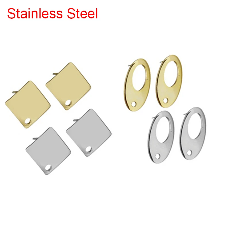 

20pcs Hypoallergenic Stainless Steel Stud Earring Hooks Lot Oval Square Earring Back Stopper DIY For Jewelry Making Supplies