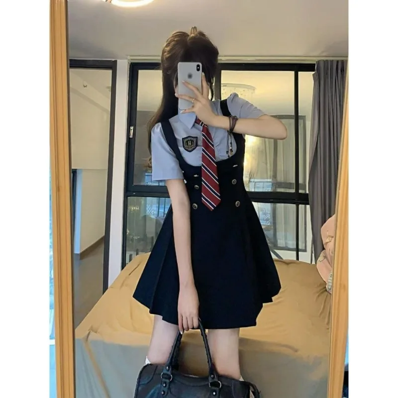 

Summer New Womens Academy Style British Style Japanese School Style JK Uniform Dress (Gift Tie) Women Dresses Female Vestidos