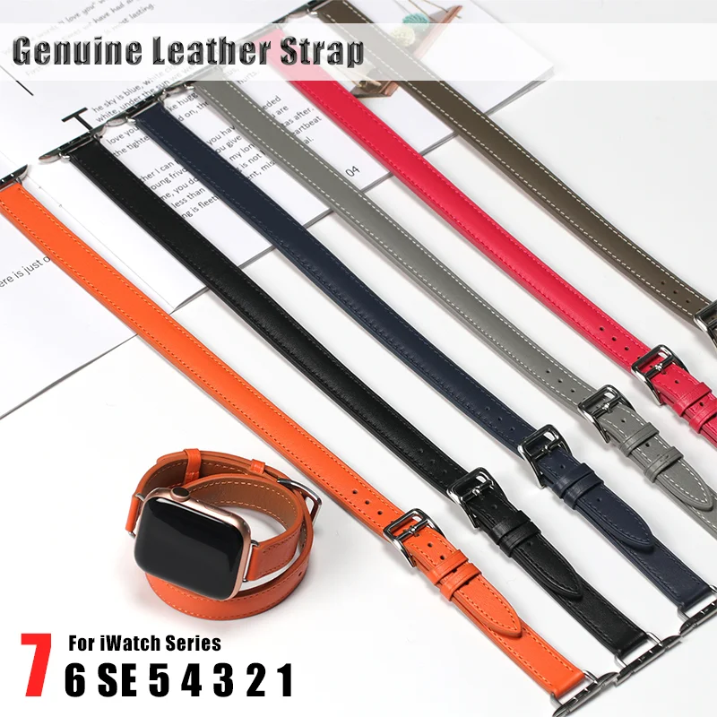 

41mm 45mm Leather Strap for Apple Watch 38mm 42mm 40mm 44mm Watch Band 14mm Adapter for iWatch Series 7 6 SE 5 4 3 2 1 Bracelet