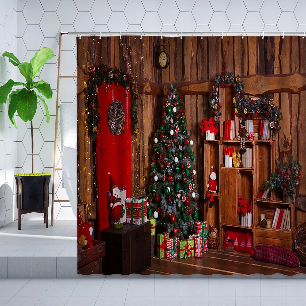 

Рождественская занавеска для душа, Рождественский деревенский фермерский деревянный дом, Рождественский Декор, зимняя Праздничная настенная ткань, занавески для ванной из полиэстера