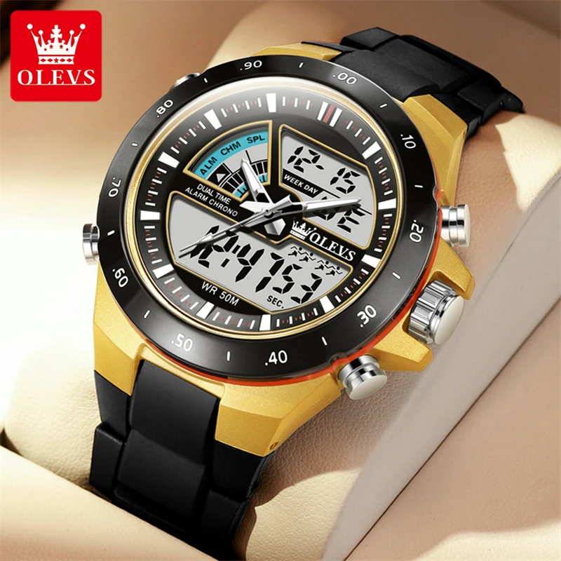 

OLEVS 1110 Original Men's Top Brand Digital Electronic Wristwatch 50m Waterproof Backlight Double Display Sports Watch For Man