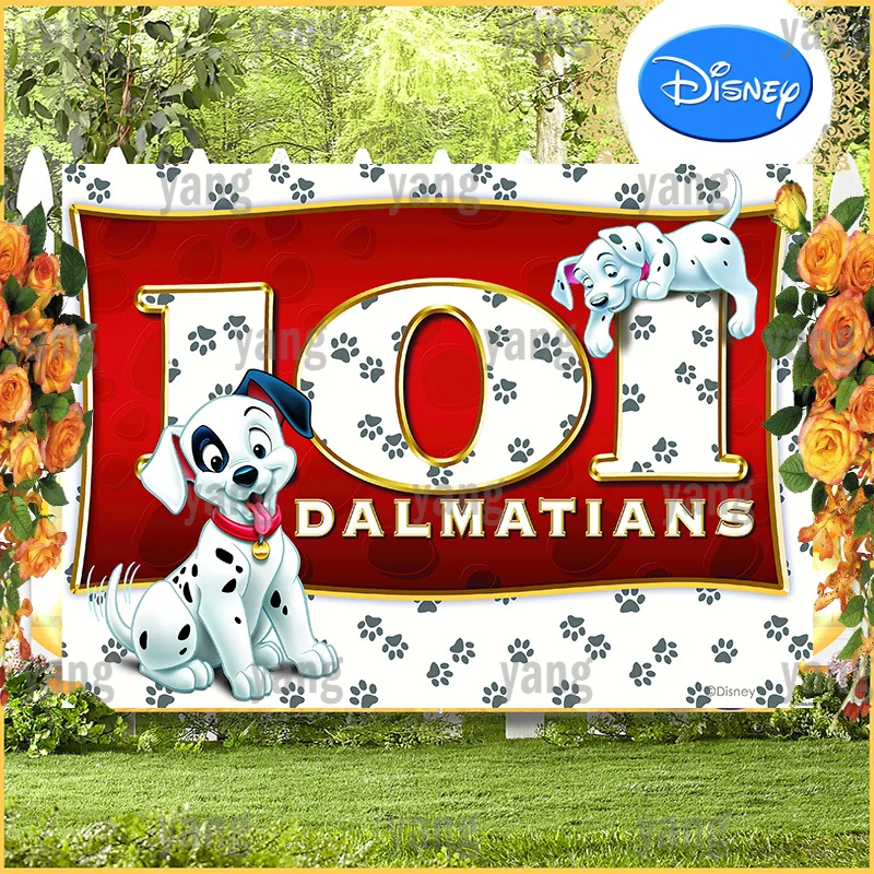 Lovely Banner Dalmatian Disney Dog Footprints Family Birthday Party Cartoon Backdrop Decortion Red Cake Table Background Blanket