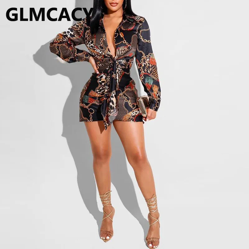 

Женское винтажное платье-рубашка с длинным рукавом и принтом цепей, облегающее элегантное мини-платье