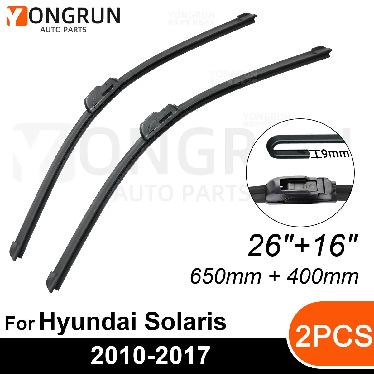 

Front Wipers For Hyundai Solaris 2010-2017 Wiper Blade Rubber 26"+16" Car Windshield Windscreen Accessories 2013 2014 2015 2016