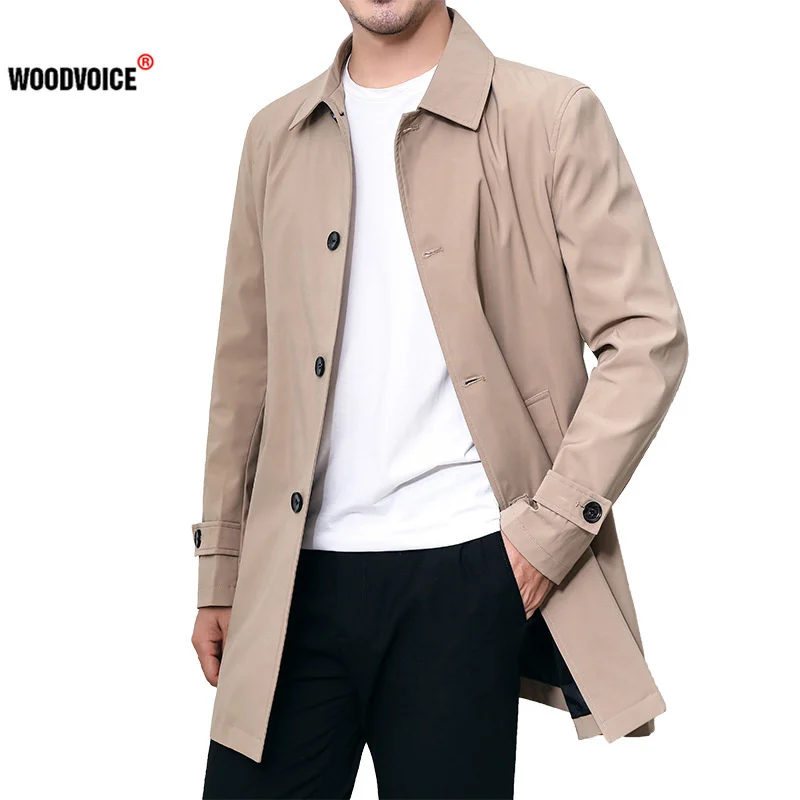 

Business Men's Windbreaker Jacket Spring and Autumn Casual Men's Lapel Windbreaker Men's Solid Color Long Coat Men's Thin Coat