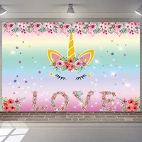 rainbow unicorn backdrop babt shower girls happy birthday party love newborn 1st hotography backgrounds photo banner
