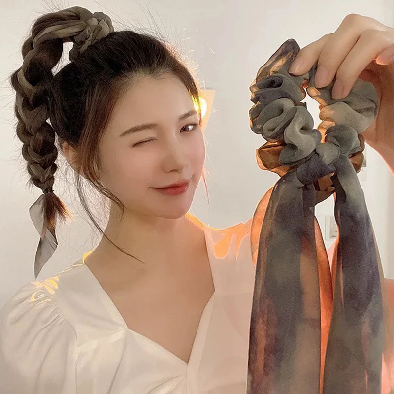 

Модные резинки для волос с бантом, эластичные резинки для волос, однотонные шелковистые атласные резинки для волос с узлом, повязка на голов...