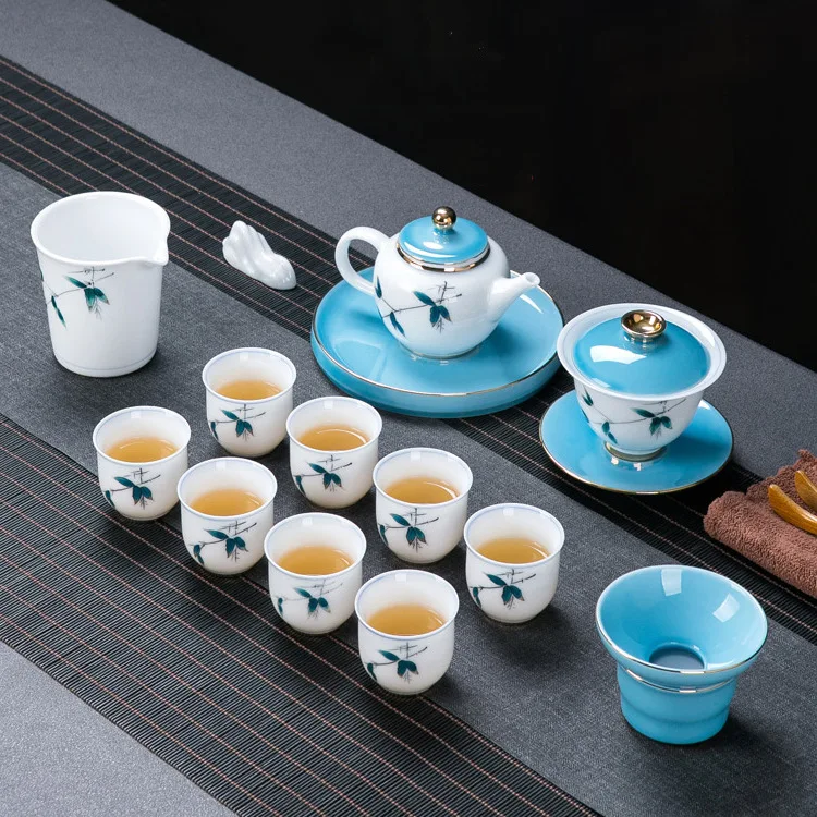 

Jingdezhen hand-painted ceramic complete set of kungfu tea sets, household living room, office, receiving bowl, teapot