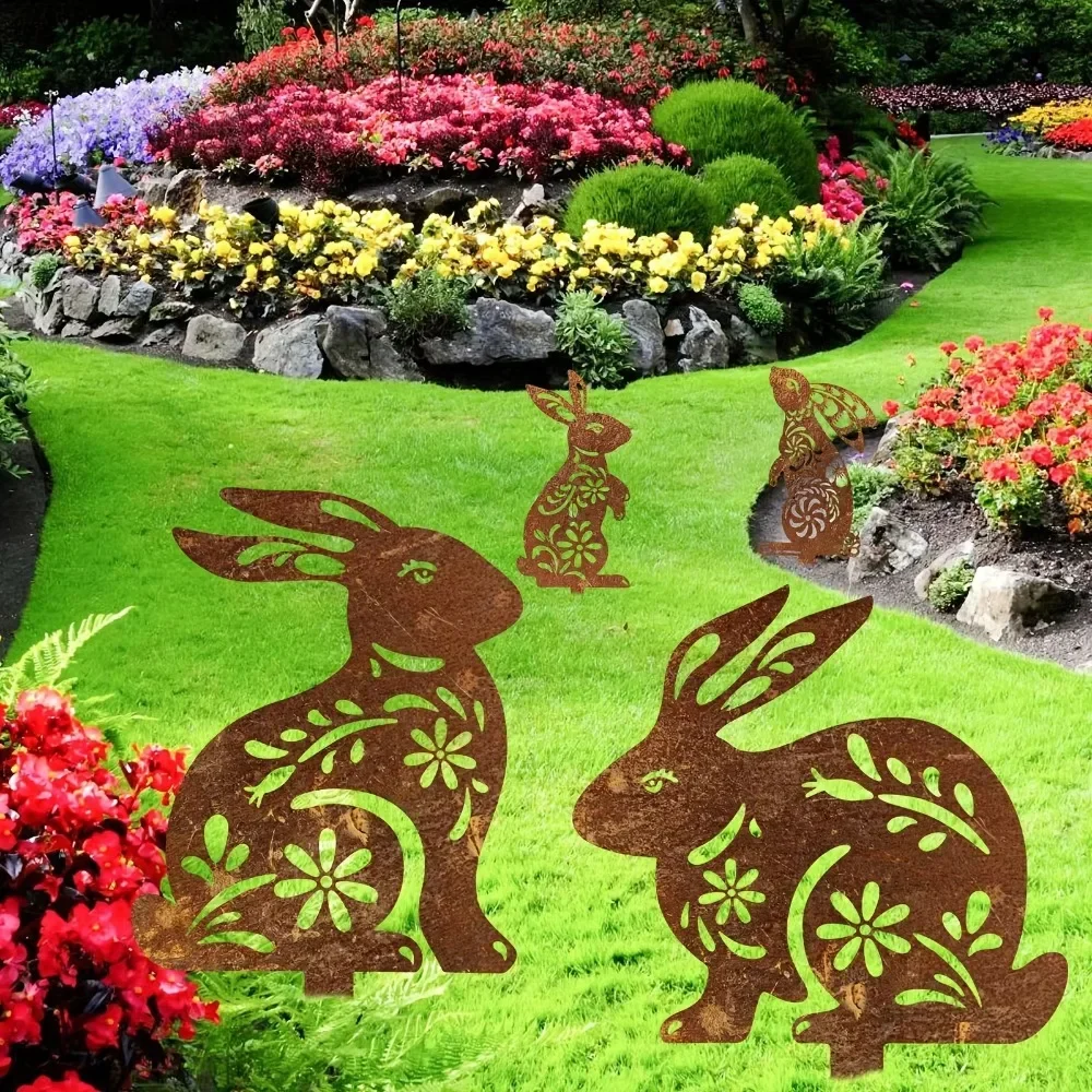 Декор для сада в деревенском стиле с металлическим кроликом — уникальный и