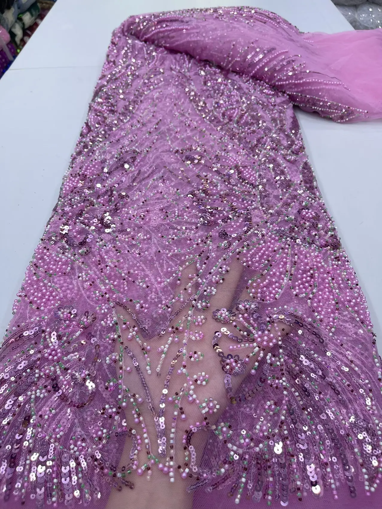 Luxury African bluie 3D Sequin Beaded Groom Lace Fabric High Quality French tulle fabric Embroidered Nigerian lace