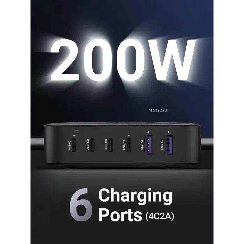 Адаптеры 100 Вт 200 C Настольный nexode 6 портов gan PD fastwith 3ft USB к зарядному кабелю