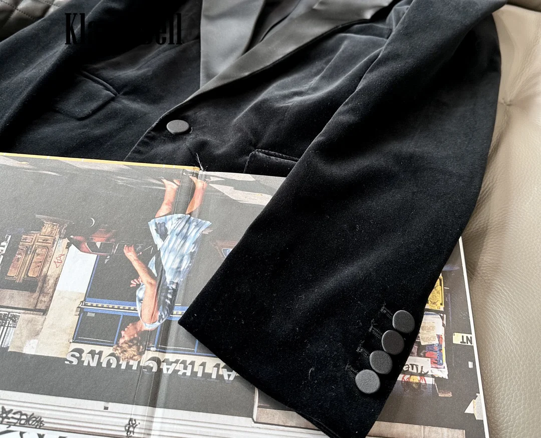 10.10 KlasonBell Женская одежда Темпераментные подплечники Бархатный пиджак на одной