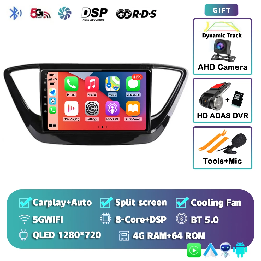 

Автомагнитола Carplay для Hyundai Solaris 2 Verna 2017-2020, Android 13, GPS, навигация, мультимедийный видеоплеер, 2din, DVD, головное устройство