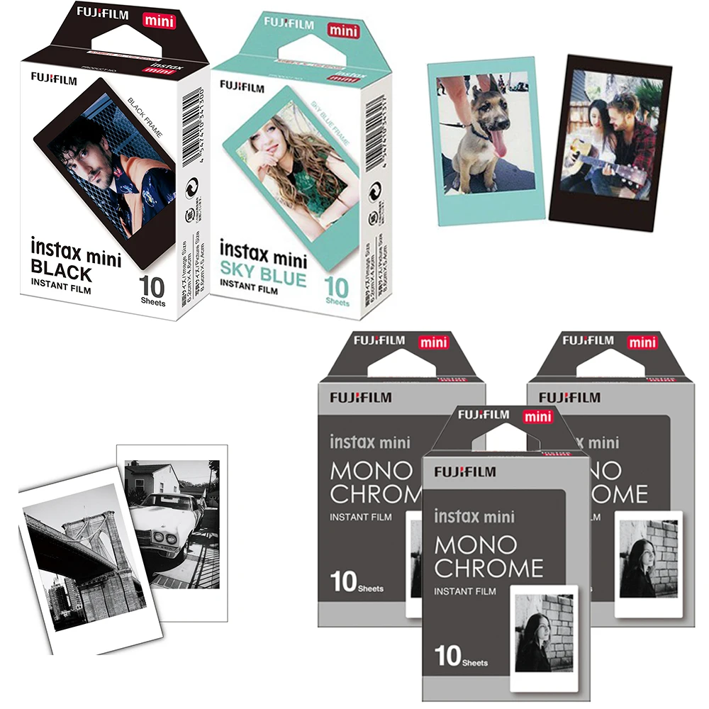 

Fujifilm Instax Mini 8 Film Mono Chrome/ Black/ Sky Blue (5-Packs) For Fuji Instant Mini 7s 8 25 50s 70 90 Camera SP-2 Original