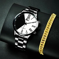 fashion mens minimalist creative two color splicing watches men business stainless steel bracelets quartz watch montre homme