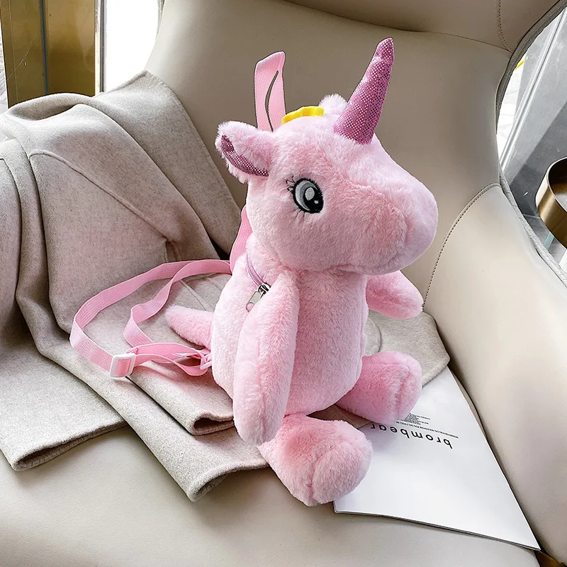 

27cm New Cartoon Unicorn Plush Toy Kawaii Backpack Girl Cute Long Plush Backpacks Out To Go Shopping Hairy Bag