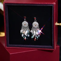 bohemia style ethnic colorful bead tassel earring for women retro temperament long design high quality stud earrings jewelry