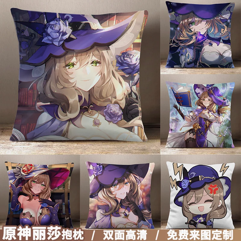 

Квадратная диванная Подушка Аниме Genshin Impact Lisa для косплея, короткая плюшевая подушка для японского студента дакимакура, 45*45 см