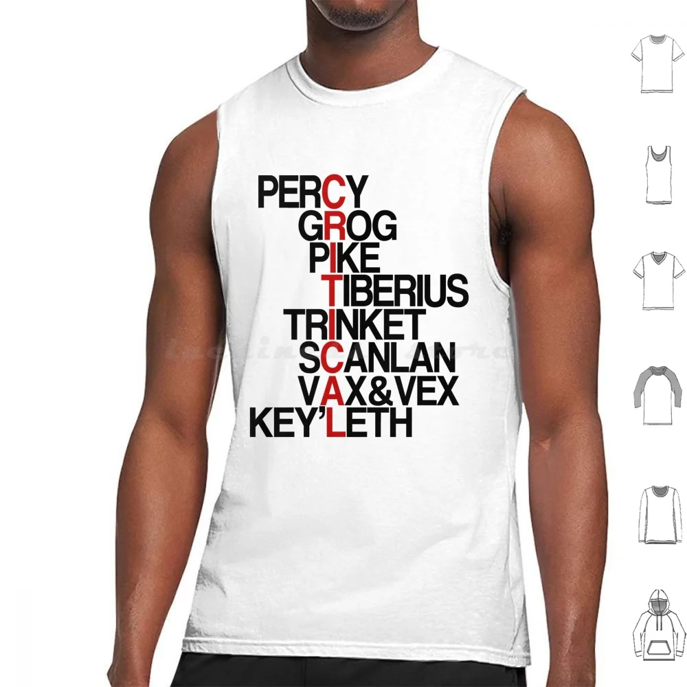 Черные майки с критическими названиями, жилет без рукавов Vox Geek, разные цвета, Grog, Percy, Vax, Vex, Keyleth, Kiki, безделушка, Tiberius, щука