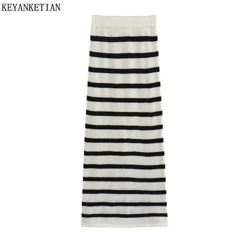 

Трикотажная юбка KEYANKETIAN женская, эластичная забавная юбка до щиколотки, в стиле ретро, черно-белая, на лето