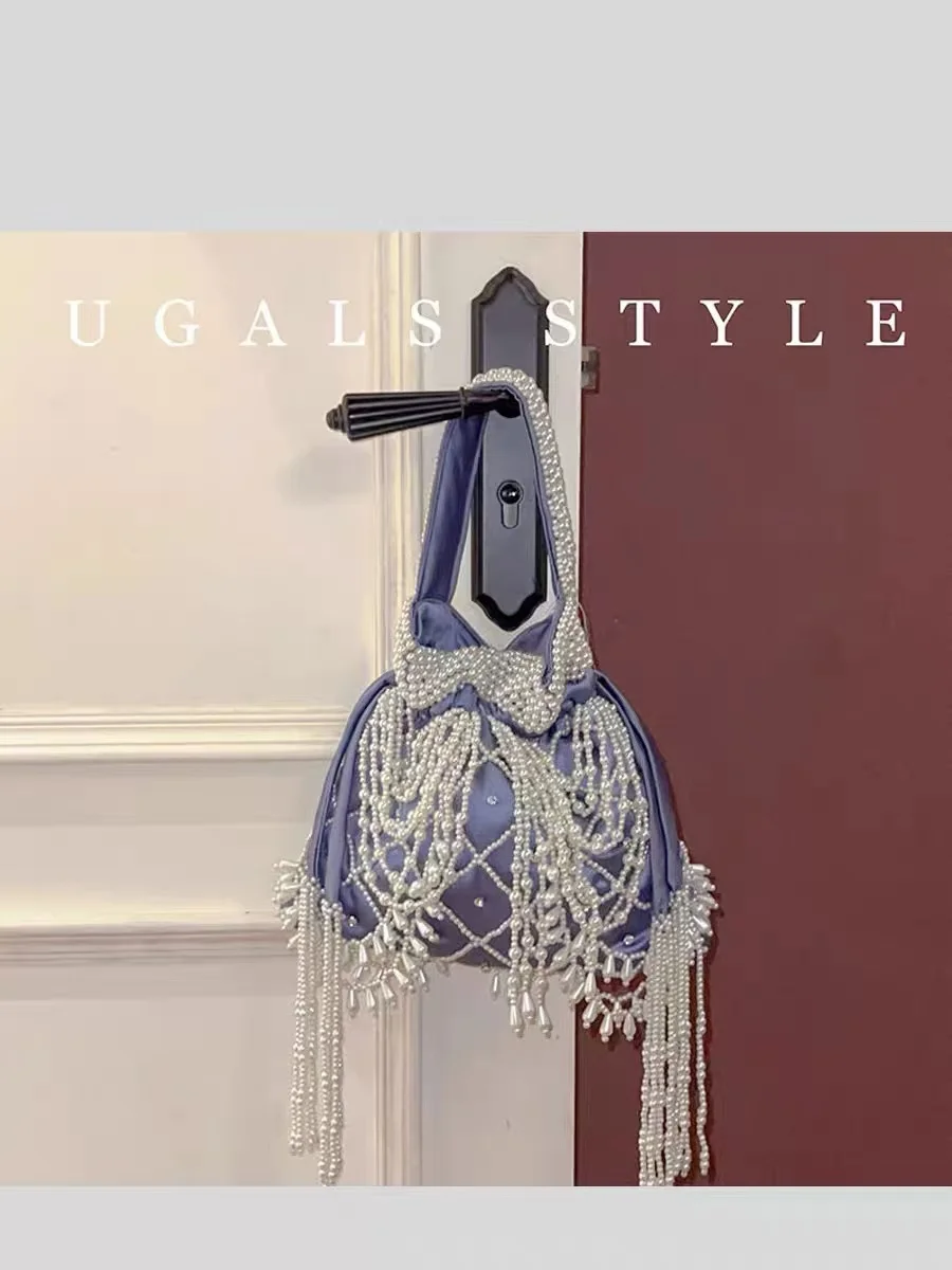 Модные бусины из бисера тканая сумка-ведро ручной работы с кисточками и бисером