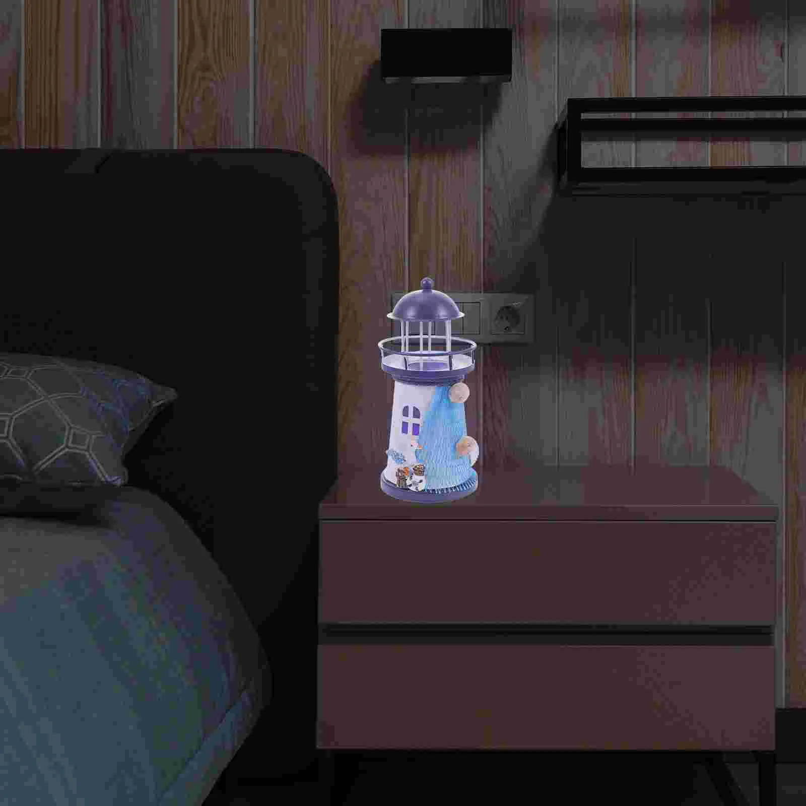 

Lighthouse Decor Led Mediterranean Light Lamp Solar Nautical Beach Garden Tower Beacon Rotating Figurine Sea Ornament Coastal