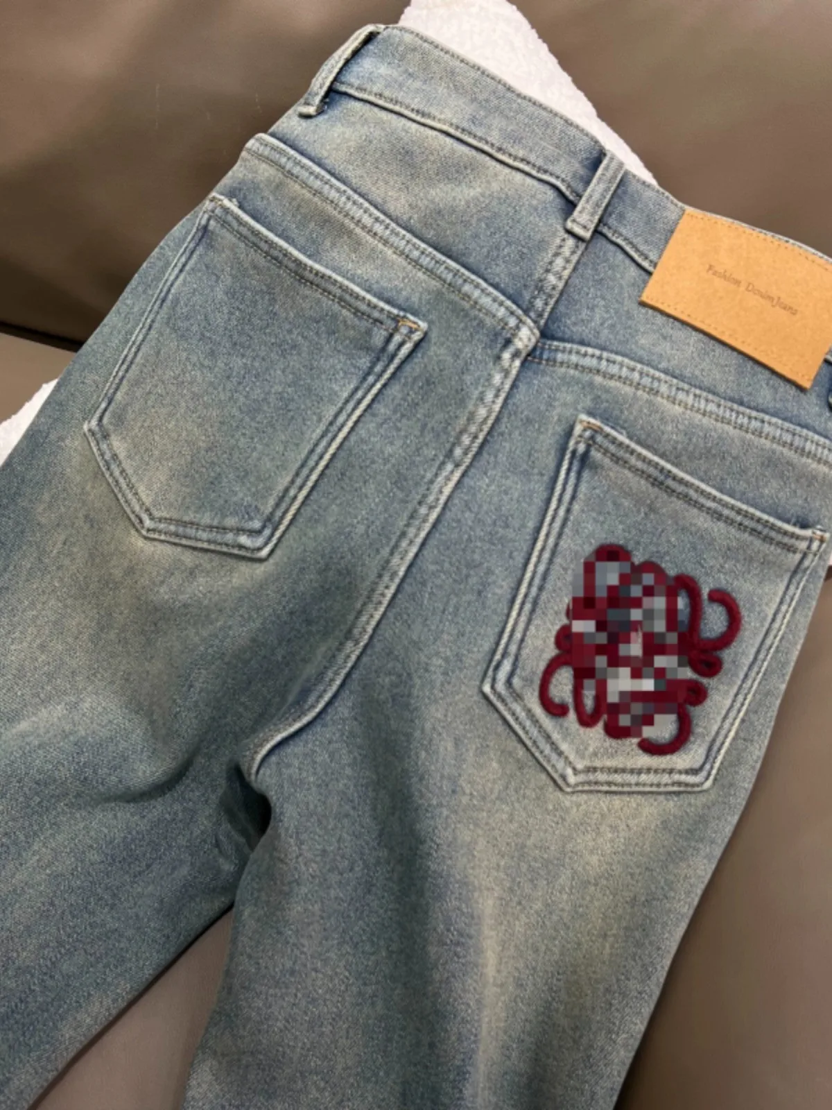 Plus Size Plus size European Goods Embroidered Straight Jeans Pear-Shaped Autumn and Winter New Chubby Girl High Waist Slimmi...