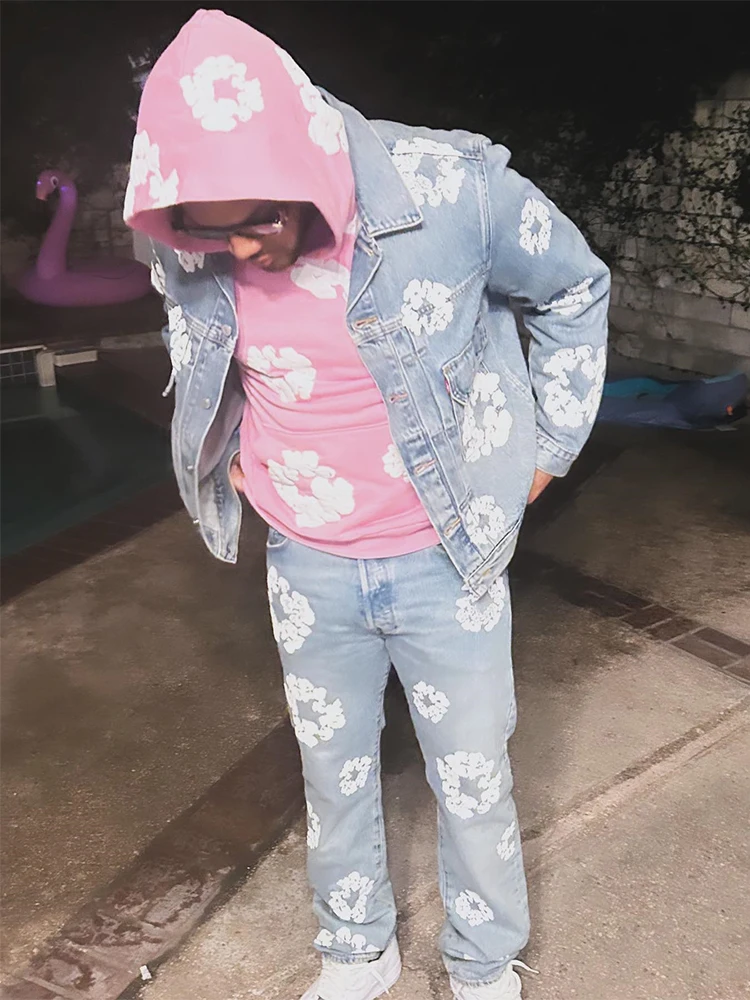 Уличная одежда с пенным принтом Y2K модный мужской костюм оверсайз в стиле ретро