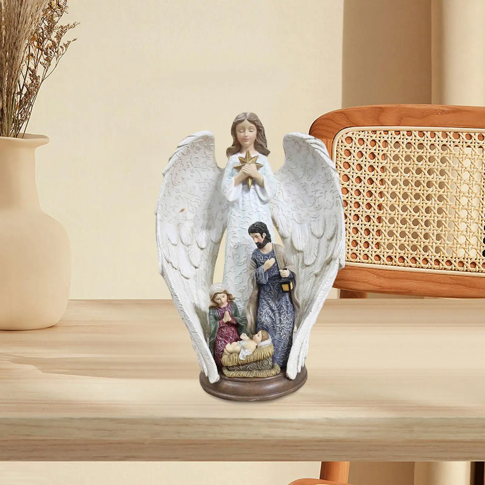 

Holy Family Statue Handpainted Collection Miniatures Jesus Figure Resin Sculpture for Desk Wedding Church Living Room Christmas