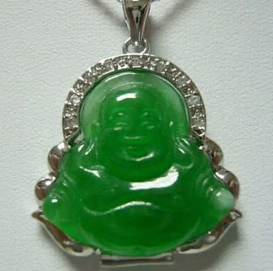 

Подлинный зеленый халцедон Будда ожерелье 17''