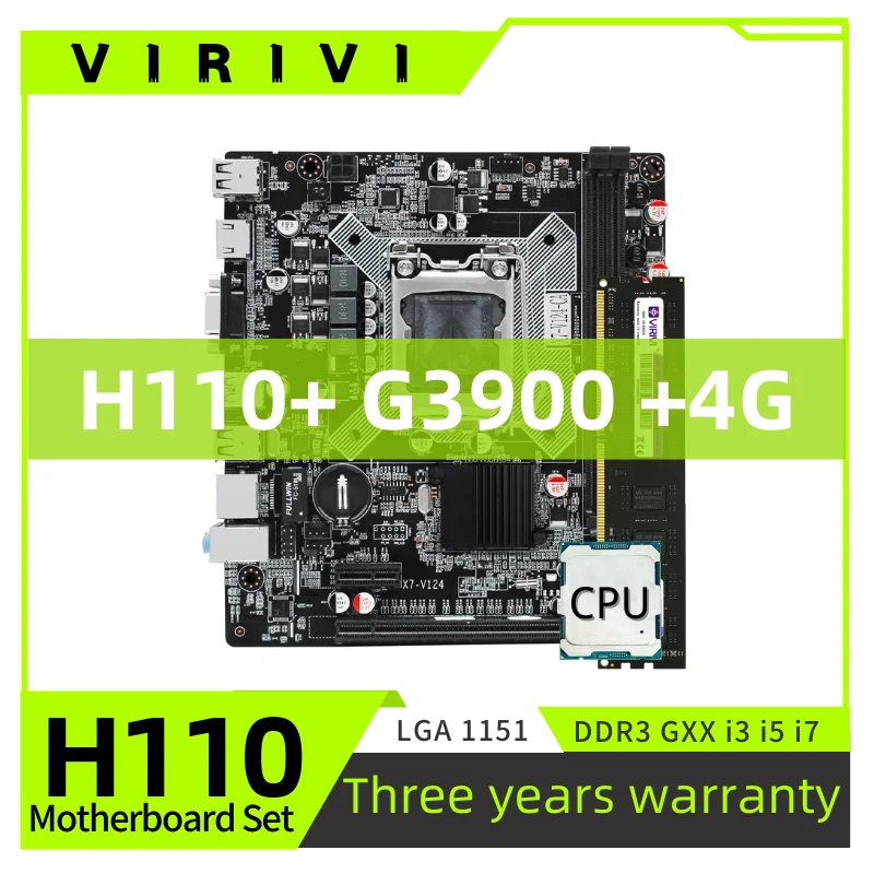 

VIRIVI H110 DDR3 Motherboard Set With Xeon G3900 LGA1151 CPU*1 4GB PC3 RAM Memory RAM Desktop