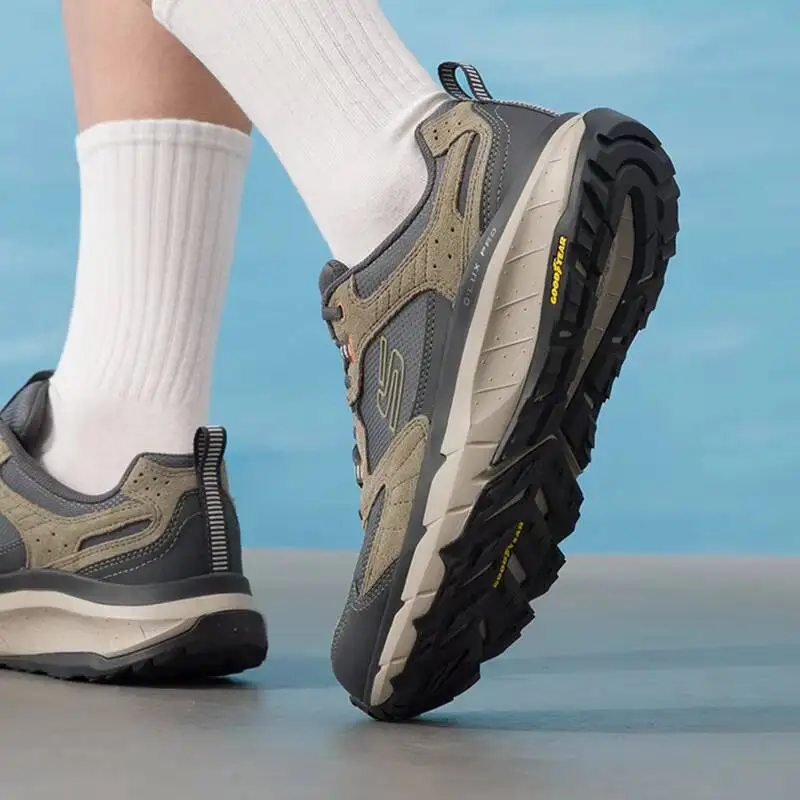 Фото Мужские кроссовки Skechers Taupe для активного отдыха, замшевые, сетчатые, с подошвой Goodyear, нескользящие, прочные, для треккинга и ходьбы, модель 237755-TPMT №4