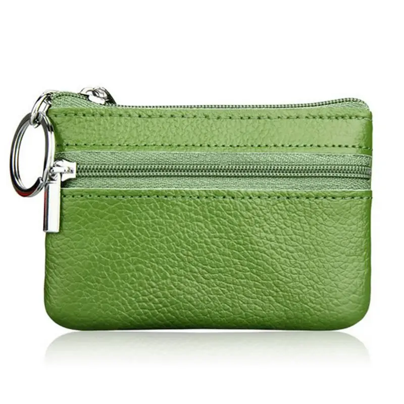 

Q1QA Soft Men Women Card Coin Key Holder Zip Genuine Leather Wallet Pouch Bag Purse