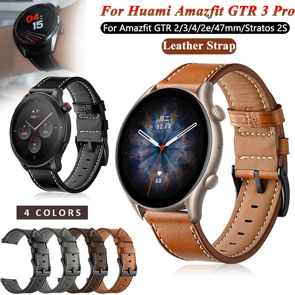 

22mm Bracelet Leather Bands For Huami Amazfit GTR 3 Pro GTR2 Watch Straps Amazfit GTR3/GTR4/2e Pace Stratos 3 2S GTR 47mm Correa