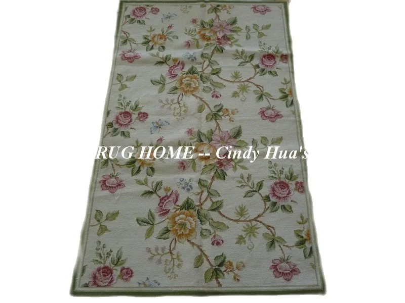 

Free shipping 10K 3'x5' needlepoint woolen rugs with flowers design handmade carpets
