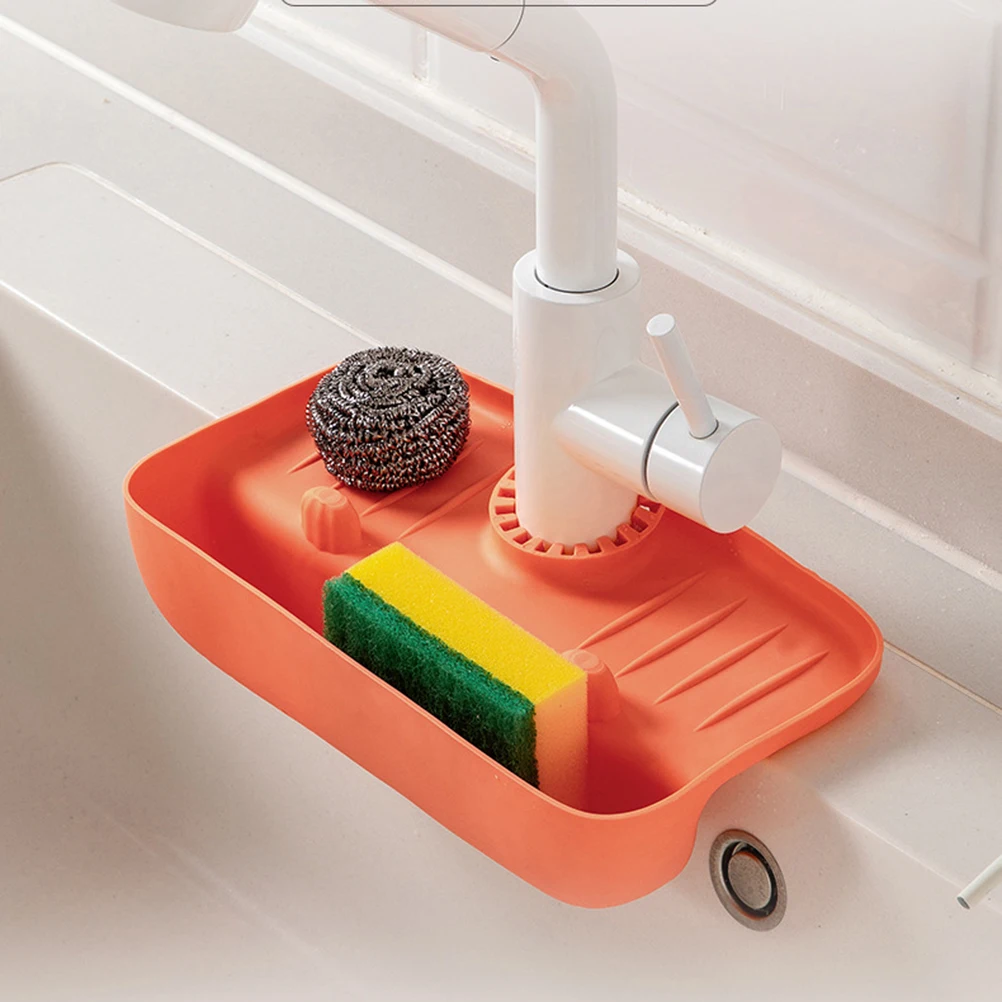 

Kitchen Sink Splashback with Sponge Holder Wipe Dry Pad Storage Rack Brush Holder Sink Storage Rack Kitchen Sink Accessories