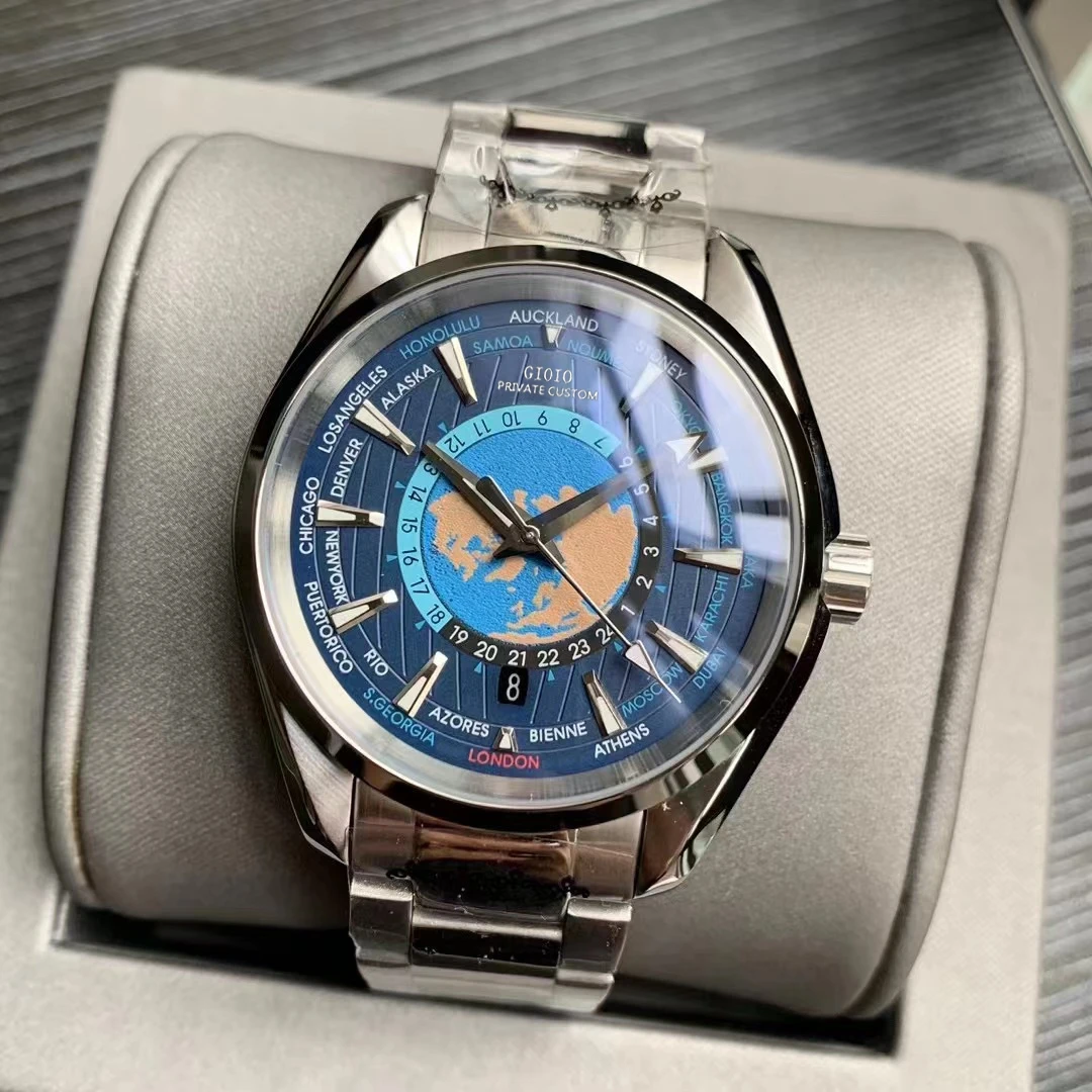 

41mm High Quality Mens Automatic Watch Mechanical Sapphire Black Blue Rubber Luminous Stainless Steel Rose Gold World Map