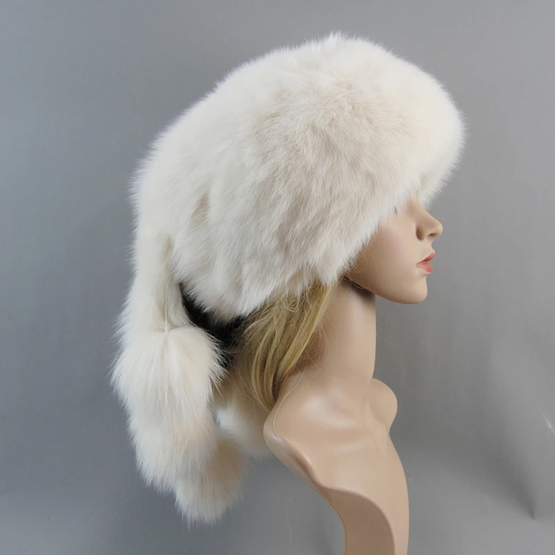 Зимняя теплая роскошная женская шапка-бомбер из натурального лисьего меха шапка