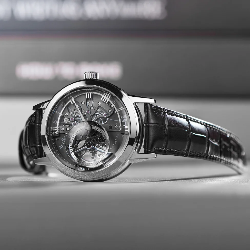 

OBLVLO Retro Casual Men Skeleton Automatic Watch Mechanical Calfskin Strap Mineral Crystal Glass Black Dial Waterproof Clock VM