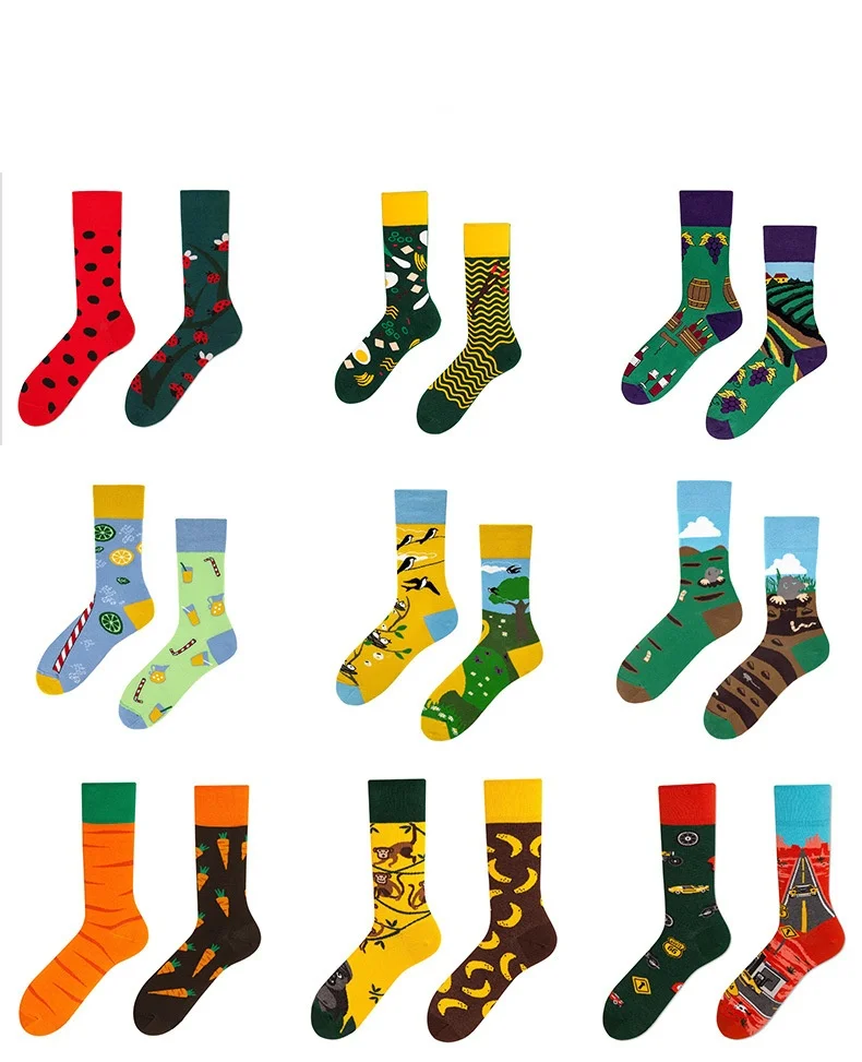 Creative Woman Socks Cartoon Women Sock Fashion Ab Funny Jacquard Cotton Sox Asymmetrical Couple Spring Summer Calcetines Hombre