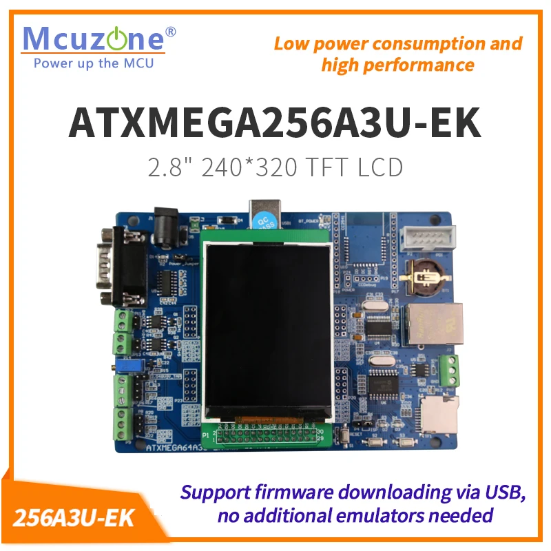 ATxmega256A3U-EK-T28 , 320*240 2.8LCD 12Bit ADC и DAC,7 USARTs, PDI, USB устройство, XMEGA, CAN, RTC