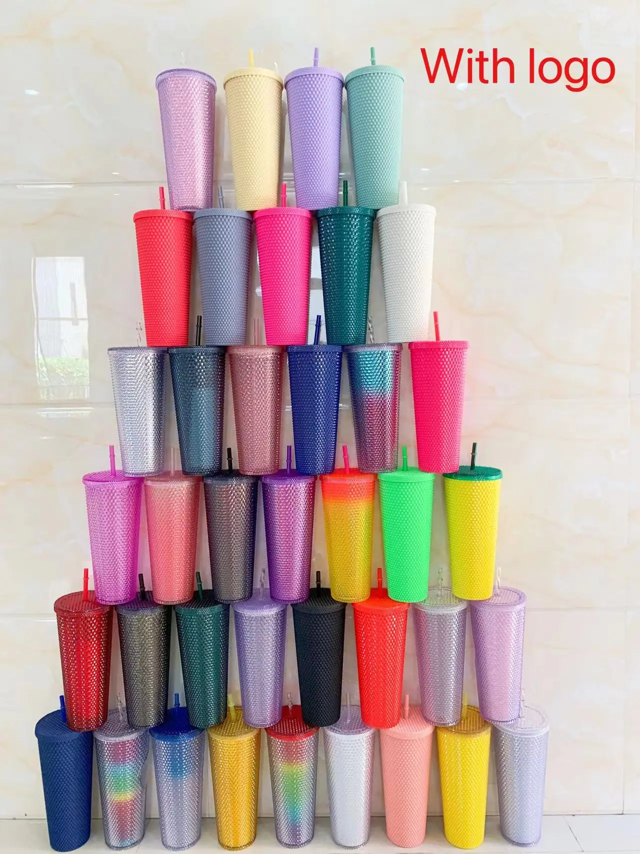 

Diamond Radiant Goddess Cup With LOGO 710ml Summer Cold Water Cup Tumbler With Straw Double Layer Plastic Durian Coffee Mug